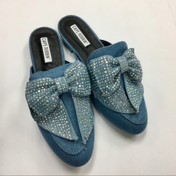 Denim rhinestone bow mule - Picture 7 of 8